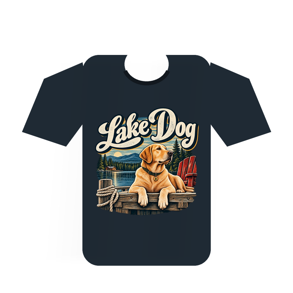 Lake Dog tee front view with transparent background