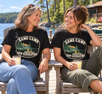 Mother and adult daughter enjoying lemonade on the dock in matching Same Camp New Generation Old Forge tees