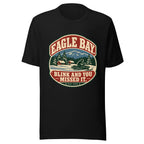 Front of black Eagle Bay Blink and You Missed It tee showing snowmobile badge artwork