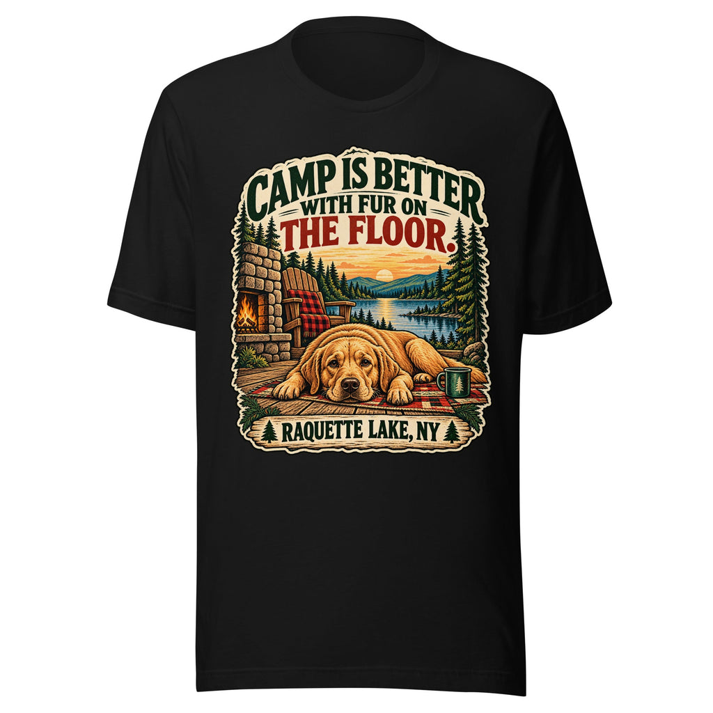 Camp Is Better With Fur on the Floor — front view of the printed tee